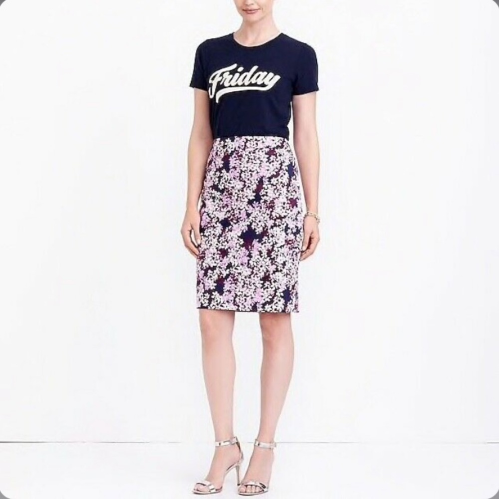 j.crew floral pink purple pencil skirt summer spring zero xs